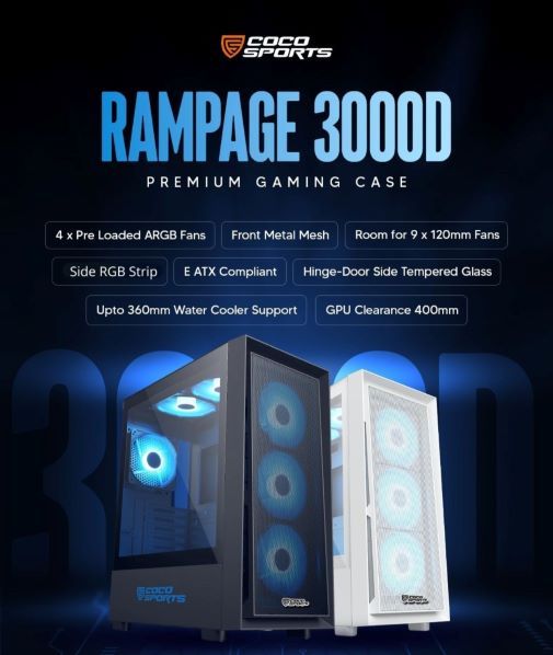 COCONUT RAMPAGE 3000D E ATX ARGB GAMING CABINET BLACK