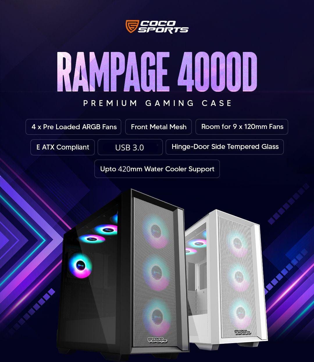 COCONUT RAMPAGE 4000D E ATX ARGB GAMING CABINET BLACK