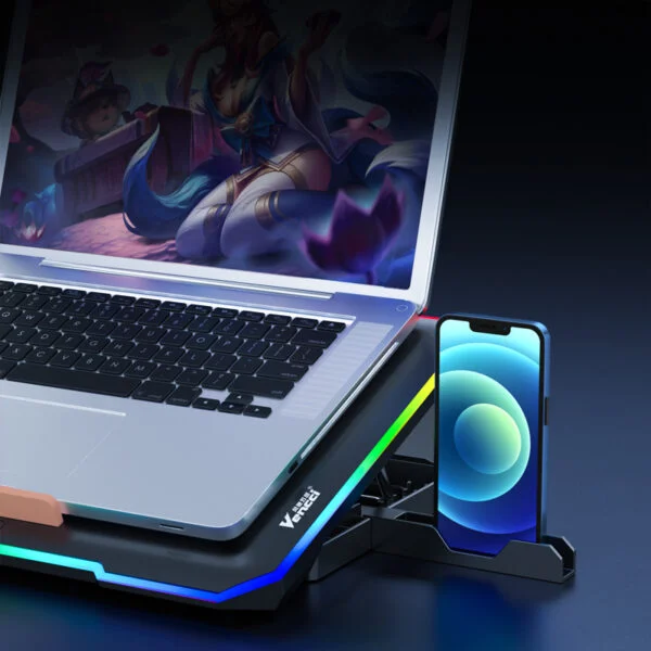 Live Tech Vostok 6-Fan RGB Laptop Cooling Pad – Adjustable Height & Phone Stand