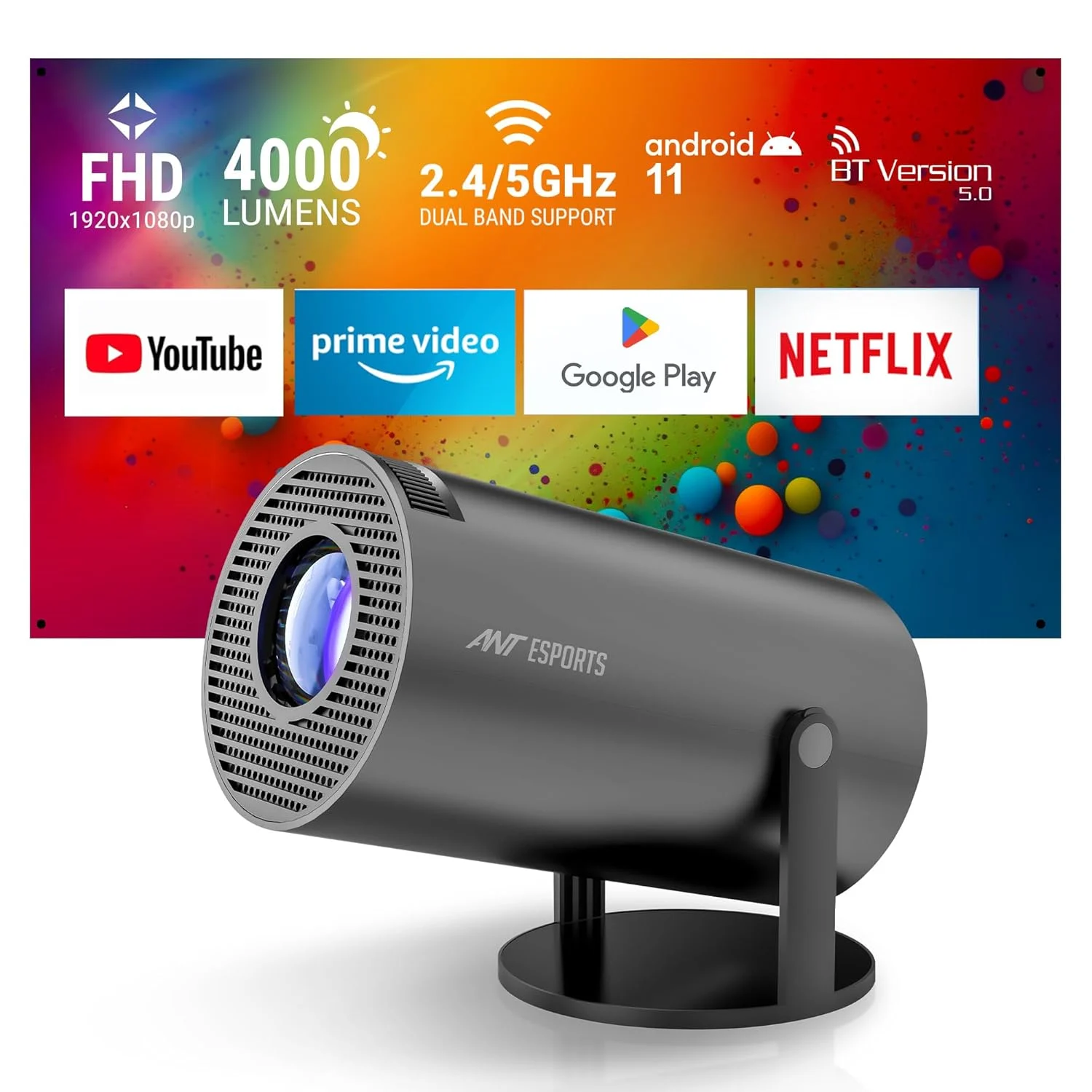 Ant Esports VIEW515 1080p Smart LED Projector (USB/HDMI)