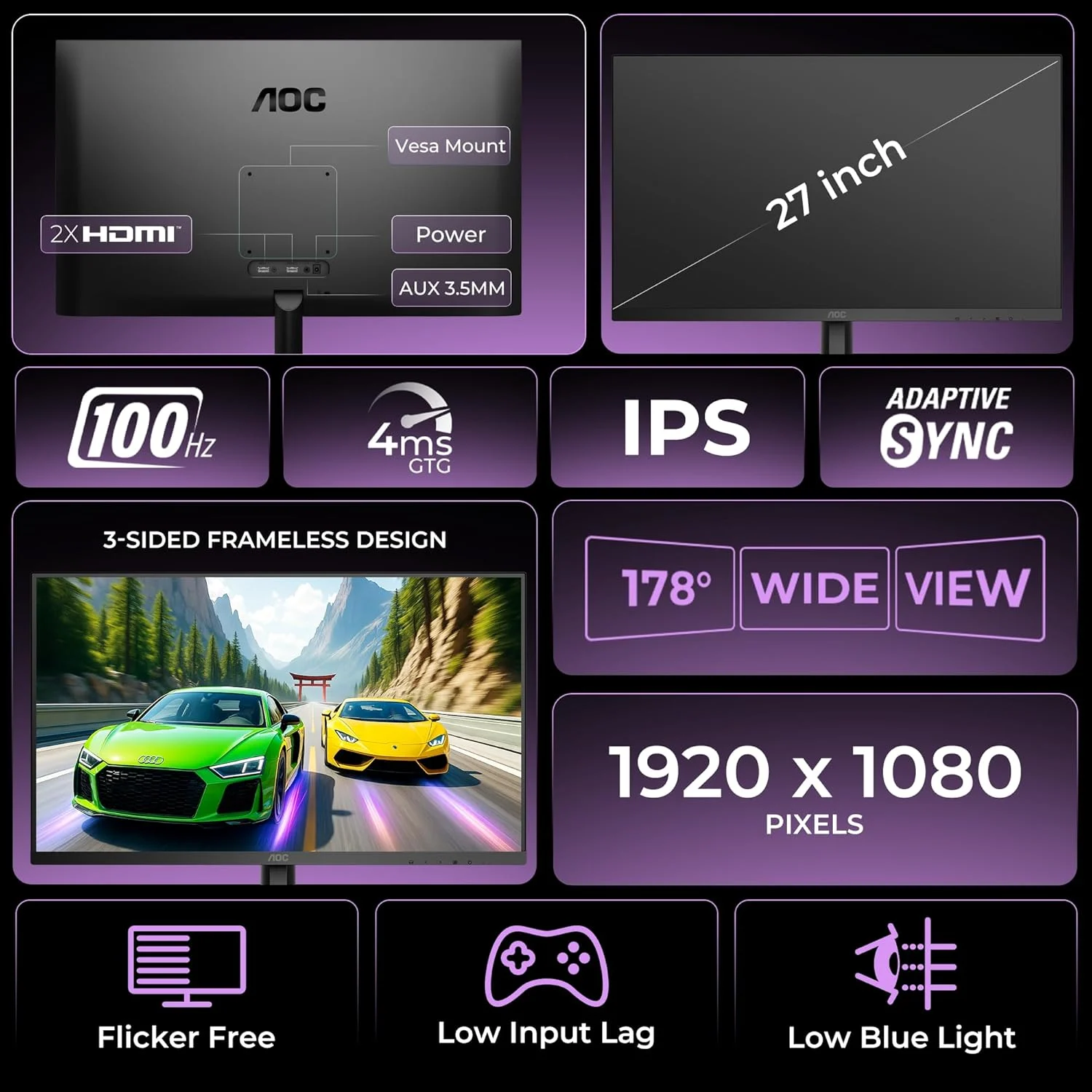 AOC 27B2H2 27 Inch LED Monitor – Black