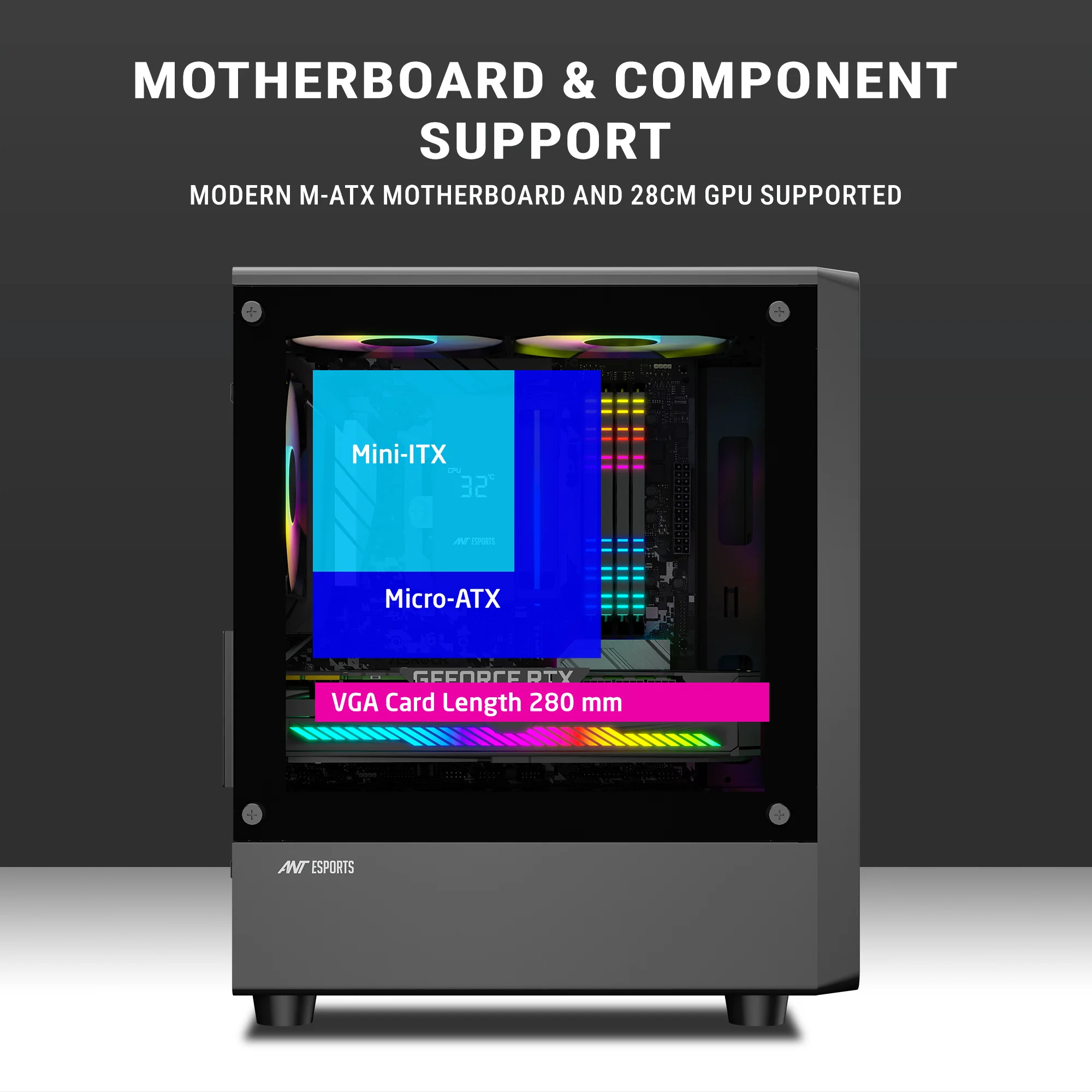 Ant Esports 400 Air Mini M-ATX Cabinet with 3×120mm Fans