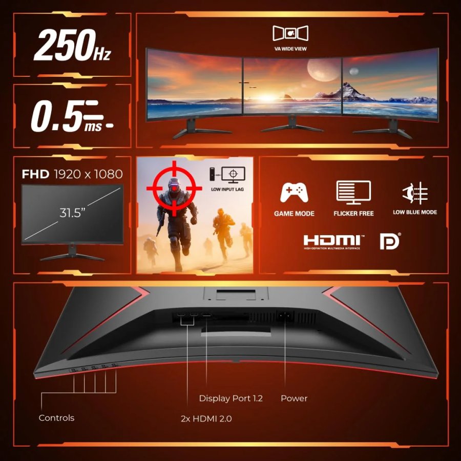 AOC C32G2ZE2 31.5 Inch 250Hz Curved Gaming Monitor