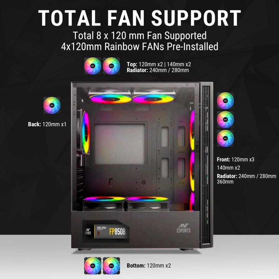 Ant Esports Gaming Cabinet Elite 1200 Black ARGB