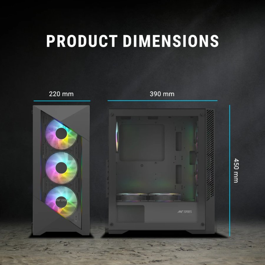 Ant Esports ICE-270G 6F ARGB Gaming Cabinet – Black