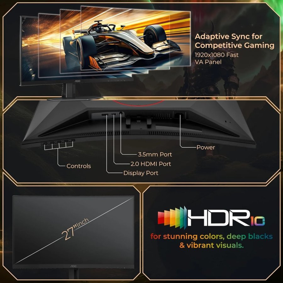 AOC C27G4Z 27 Inch 280Hz Curved Height Adjustable Monitor