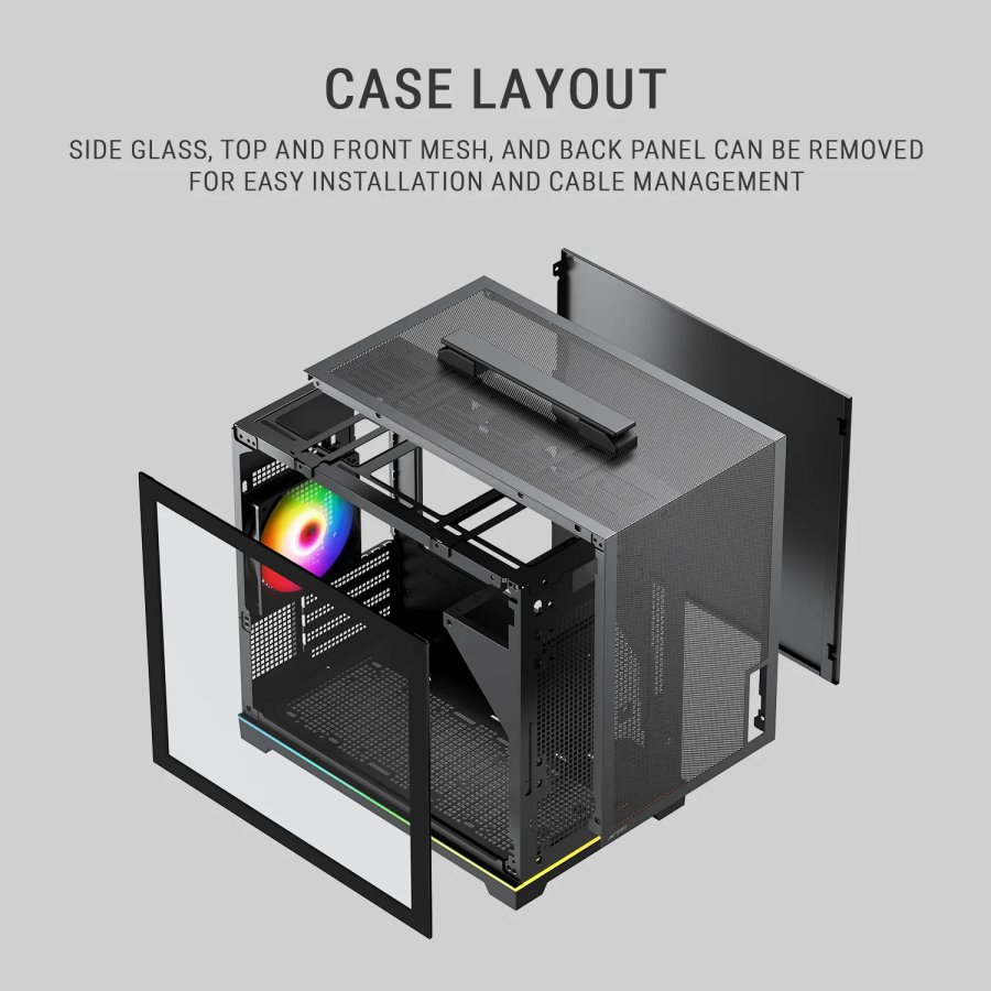 Ant Esports Box C Air V2 M-ATX Cabinet Black 120mm Fan