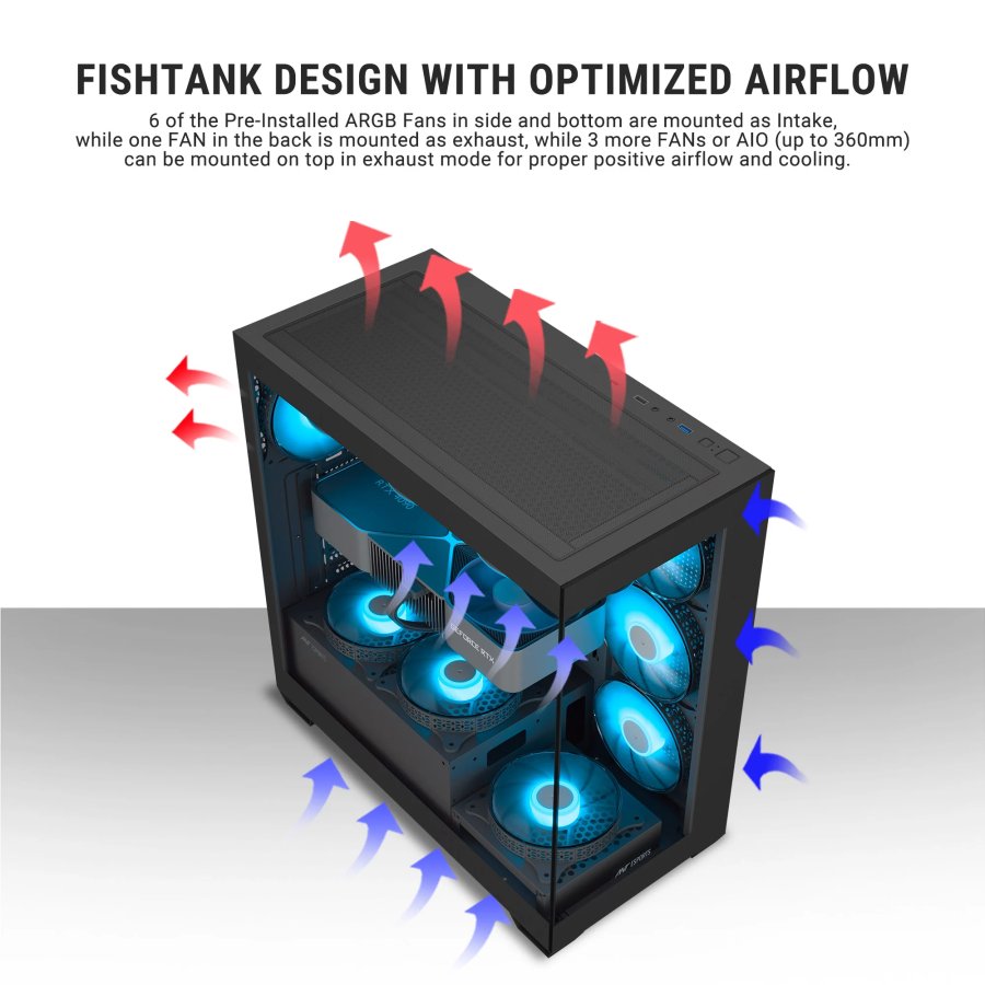 Ant Esports Crystal X7 ATX Cabinet Black 7x120mm Fans
