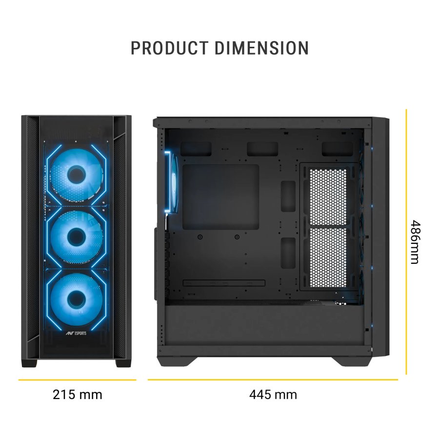 Ant Esports AQUA 360 4F Cabinet Black with 4 Fans