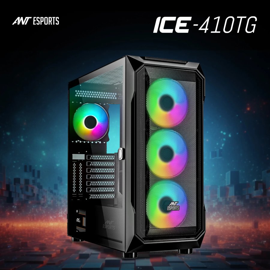 Ant Esports ICE-410TG Cabinet 4x120mm ARGB Fans Black