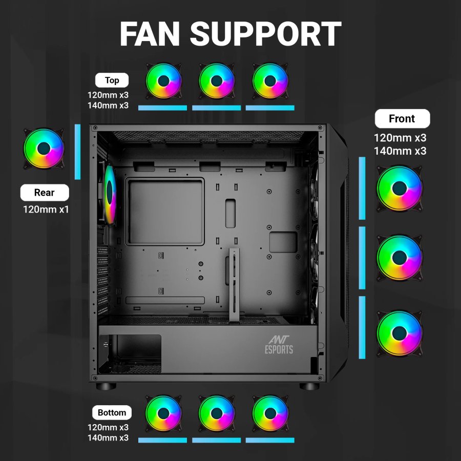 Ant Esports ICE-410TG Cabinet 4x120mm ARGB Fans Black
