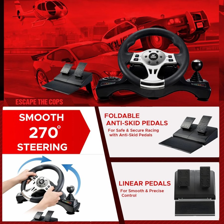 Ant Esports GW190 Corsa Racing Wheel with Pedals Black