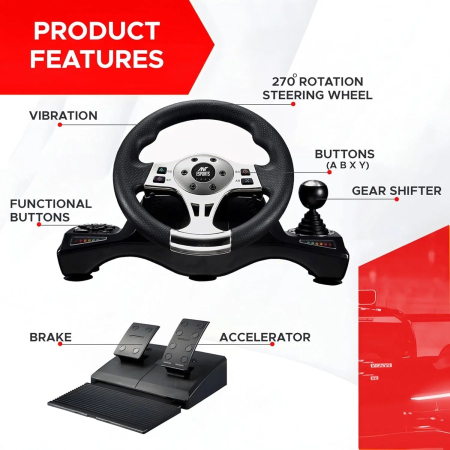 Ant Esports GW190 Corsa Racing Wheel with Pedals Black