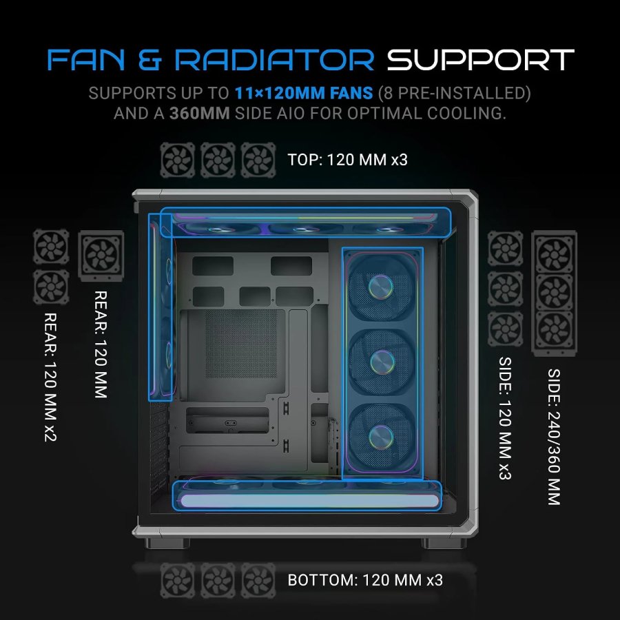 Ant Esports Crystal X8 ATX Mid-Tower Gaming Cabinet (Black)