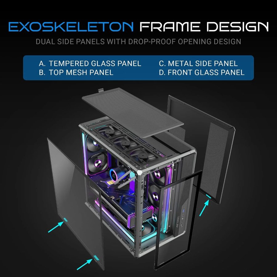 Ant Esports Crystal X8 ATX Mid-Tower Gaming Cabinet (Black)