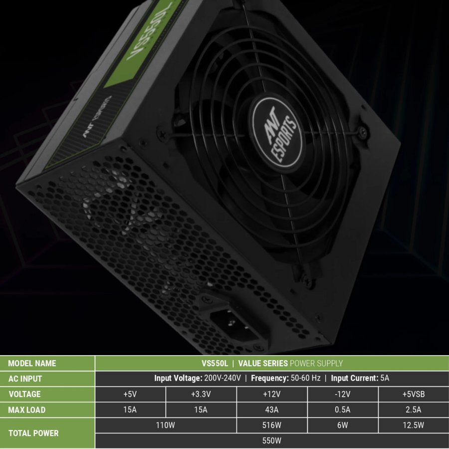 Ant Esports VS550L 550W Value Series Non-Modular Power Supply