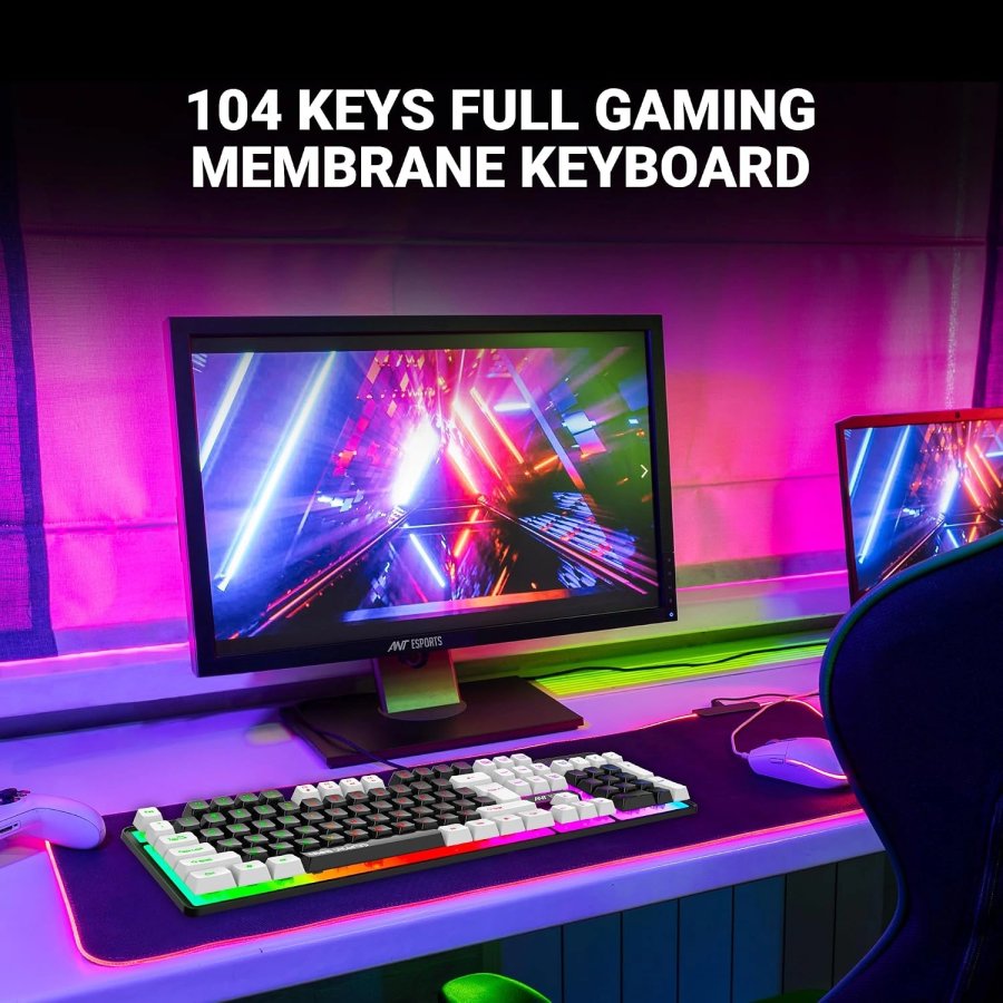 Ant Esports MK1450 Pro Wired Membrane Gaming Keyboard (Black & White)