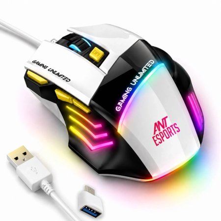Ant Esports Strike10 RGB Wired Gaming Mouse White