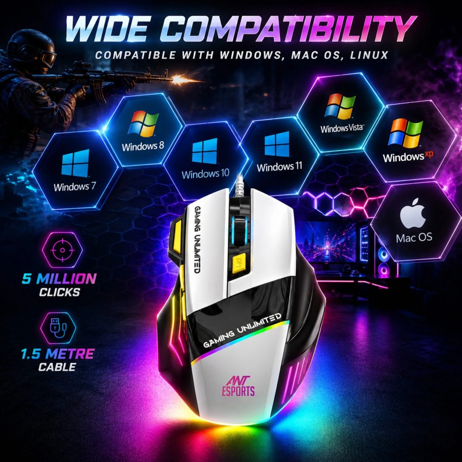 Ant Esports Strike10 RGB Wired Gaming Mouse White