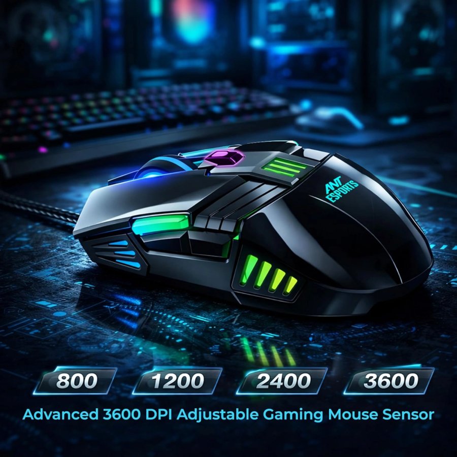 Ant Esports GM90 3600 DPI Wired Gaming Mouse Black