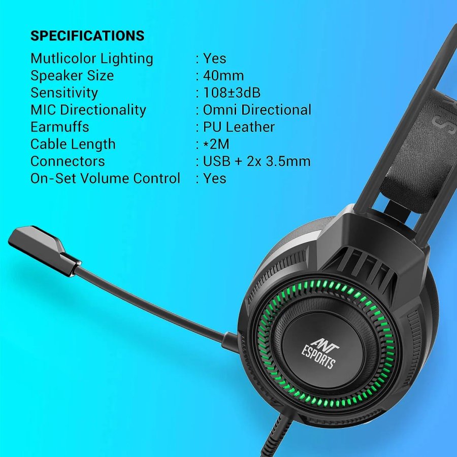ANT ESPORTS H580 PRO LED Gaming Headset with Mic - Black