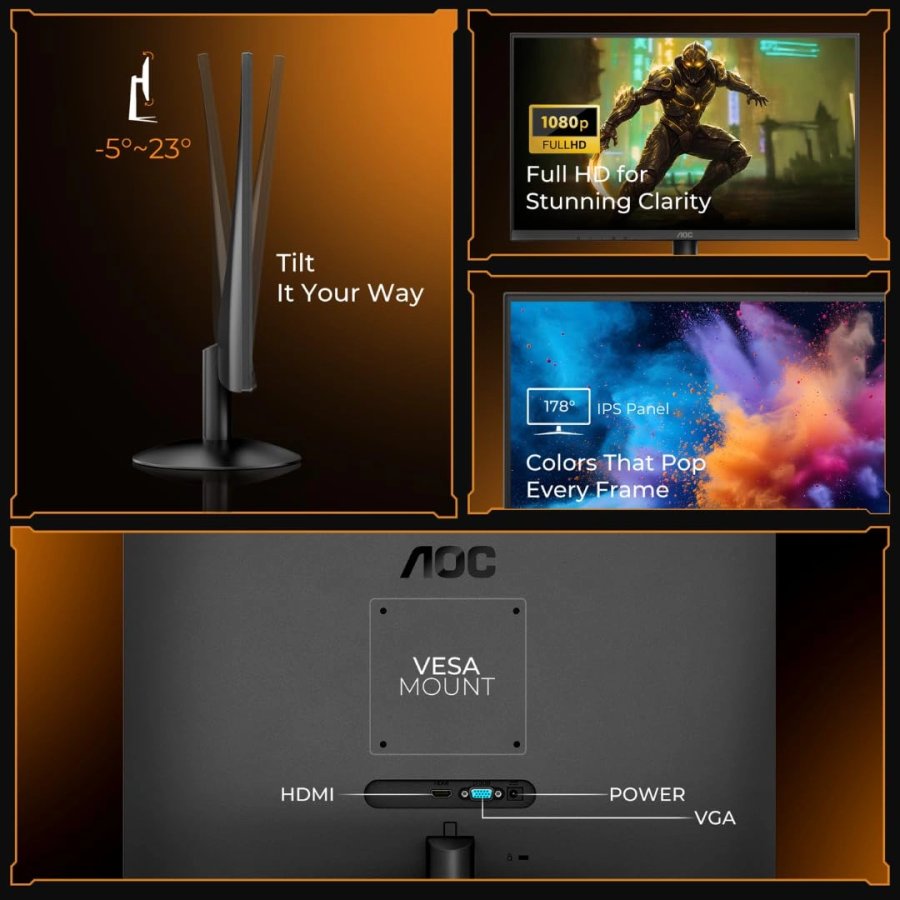 AOC 23.8 Inch 24B30H2 FHD IPS 120Hz Monitor Black