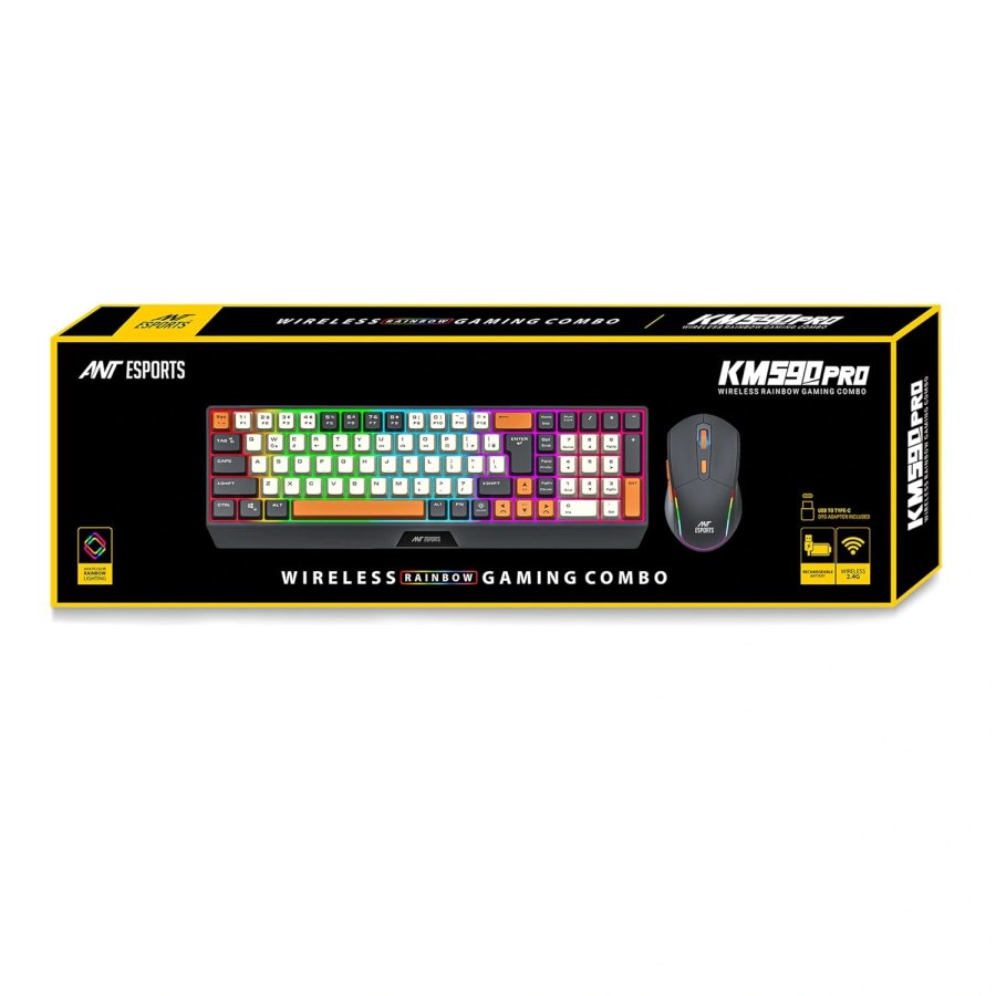 Ant Esports KM590 Pro Wireless Gaming Combo Grey Beige Orange