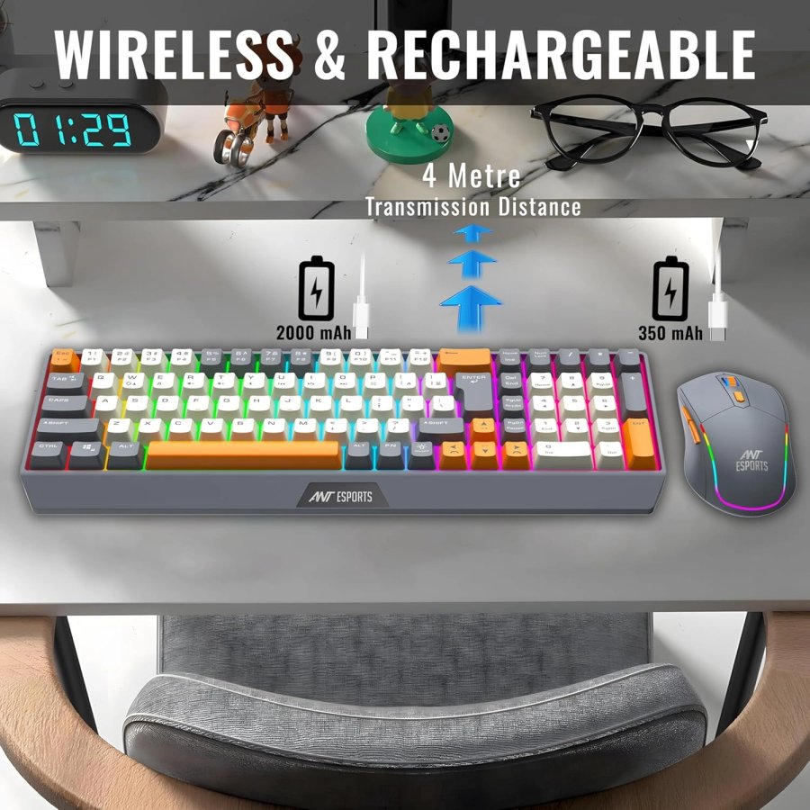 Ant Esports KM590 Pro Wireless Gaming Combo Grey Beige Orange
