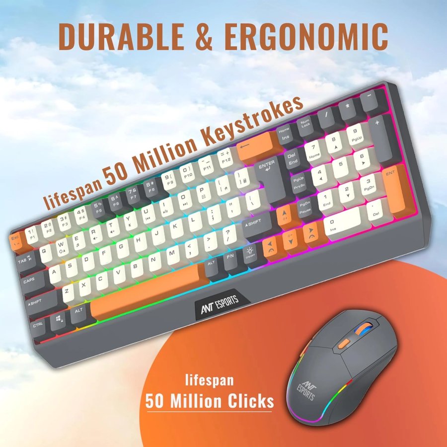 Ant Esports KM590 Pro Wireless Gaming Combo Grey Beige Orange