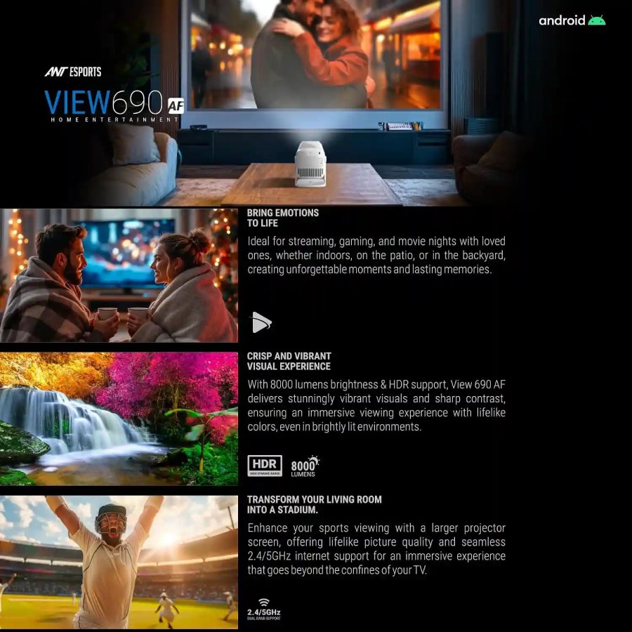 ANT Esports View690 AF FHD Smart Projector White