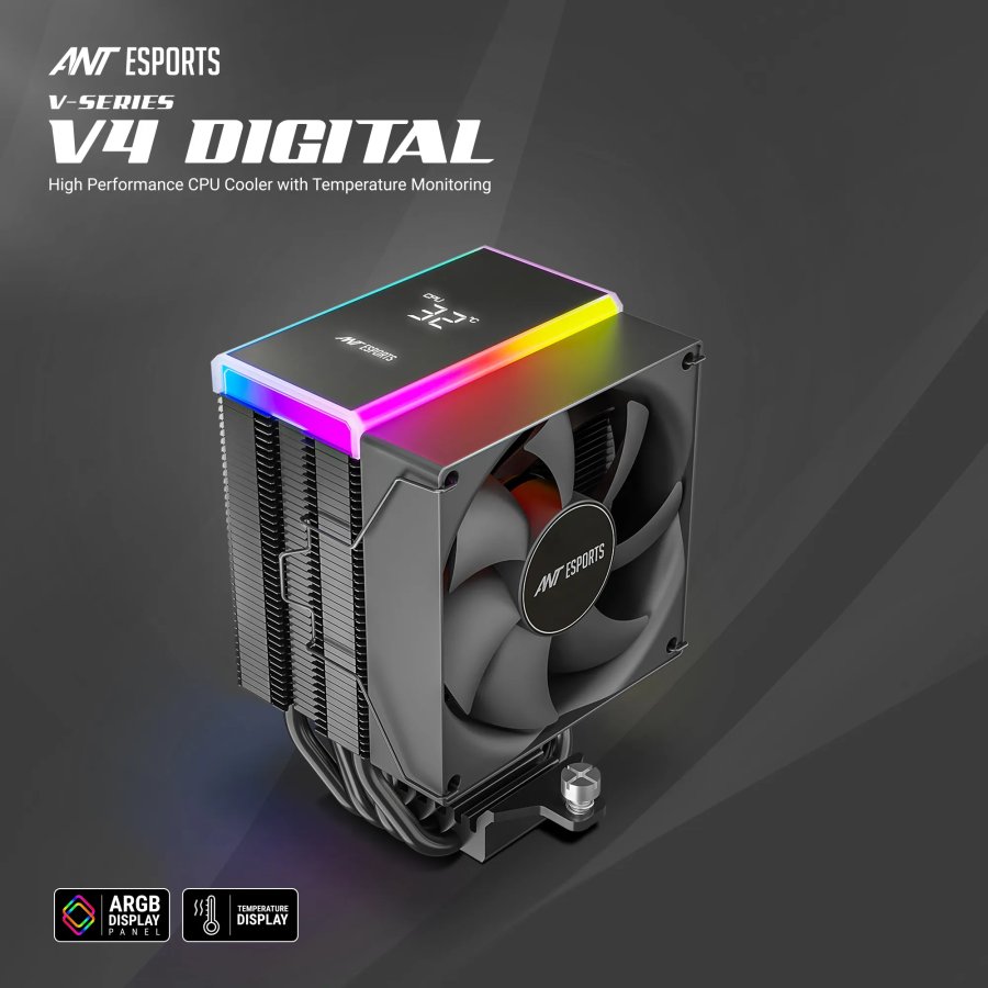 Ant Esports V4 Digital CPU Air Cooler with LED Temperature Display and ARGB