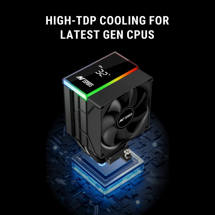 Ant Esports V4 Digital CPU Air Cooler with LED Temperature Display and ARGB