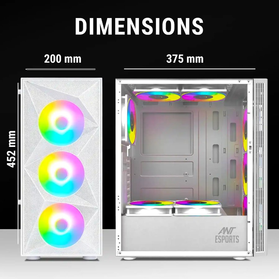 Ant Esports Gaming Cabinet Elite 1200 White ARGB