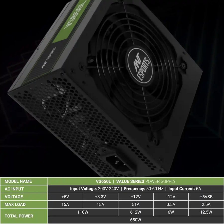 Ant Esports VS650L 650W Value Series Desktop Power Supply
