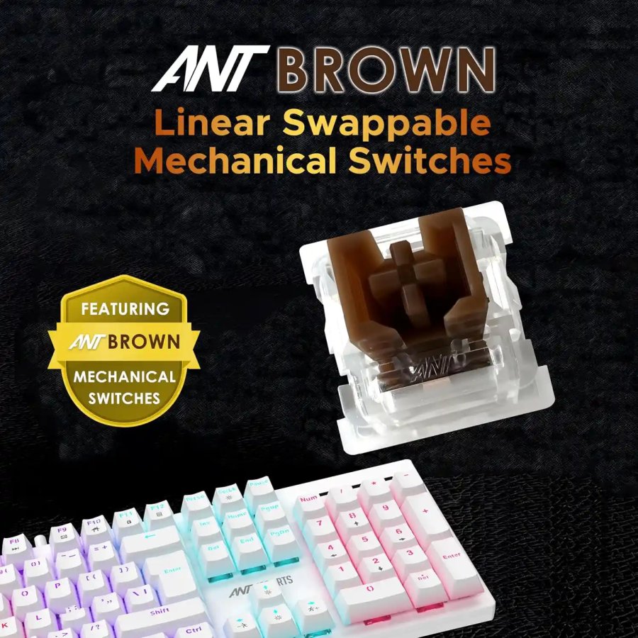 Ant Esports MK3400 Pro V3 RGB Mechanical Keyboard Brown Switch - White