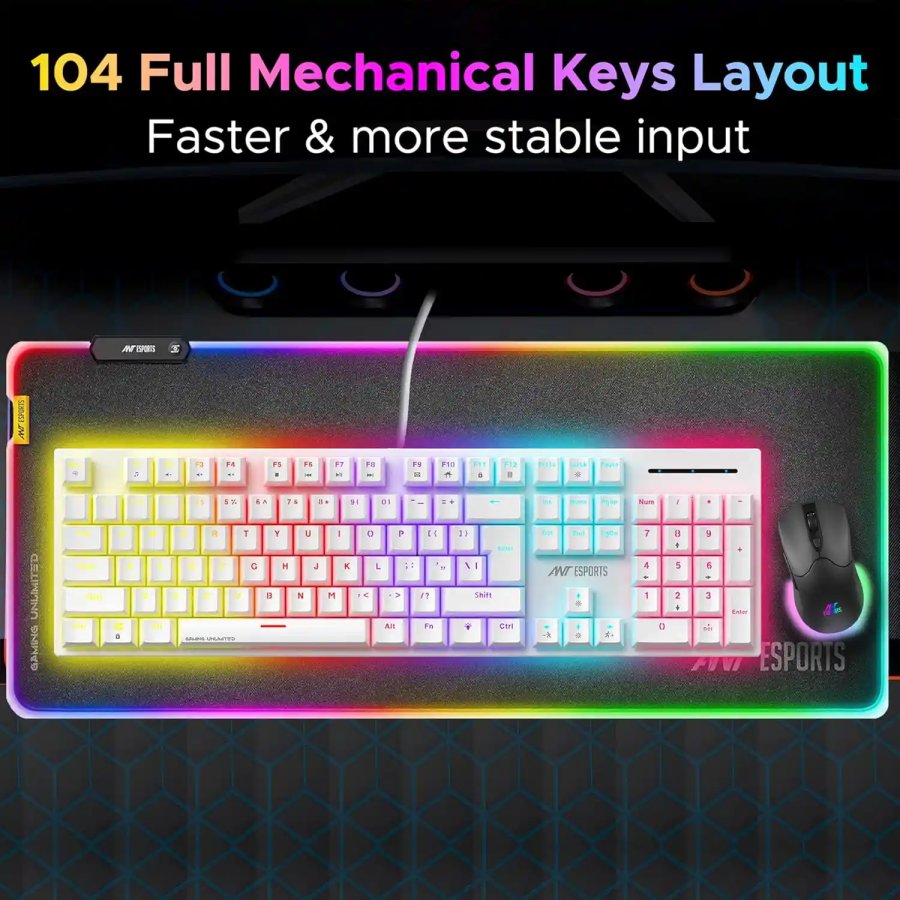Ant Esports MK3400 Pro V3 RGB Mechanical Keyboard Red Switch - white