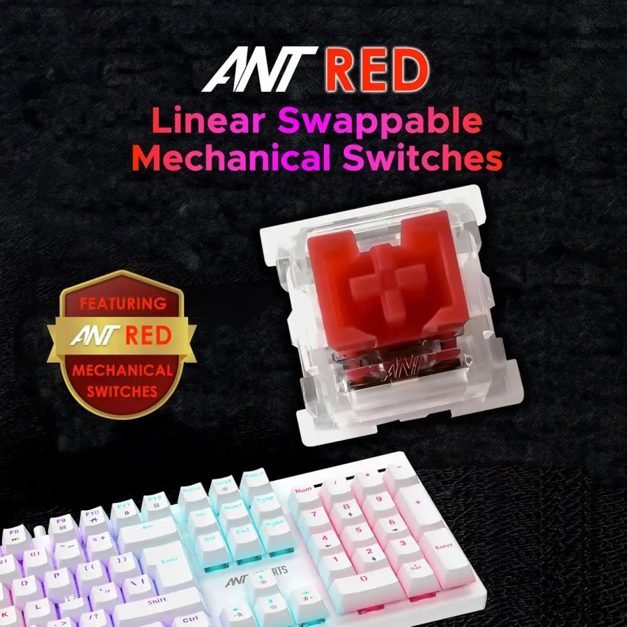 Ant Esports MK3400 Pro V3 RGB Mechanical Keyboard Red Switch - white