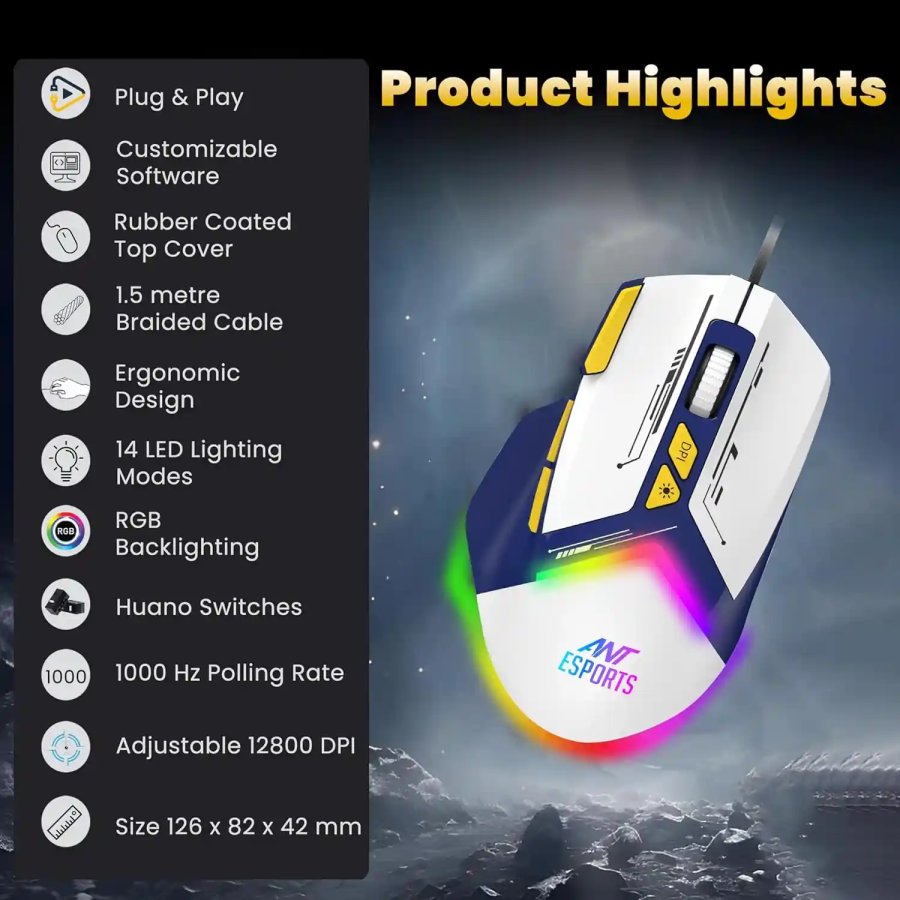 Ant Esports Wired Gaming Mouse RGB GM333 Blue