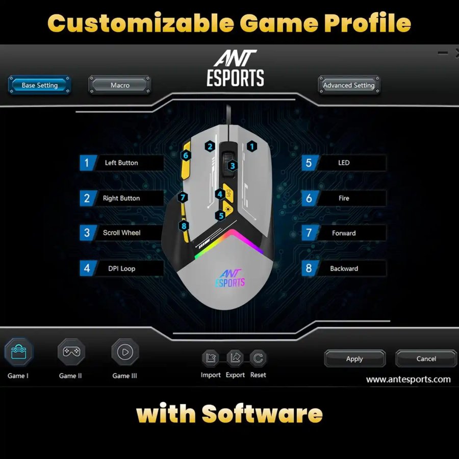 Ant Esports Wired Gaming Mouse RGB GM333 Grey