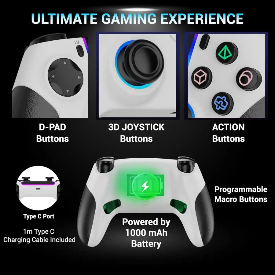 Ant Esports SUPERNOVA RGB 3-Mode Wireless Gaming Controller White