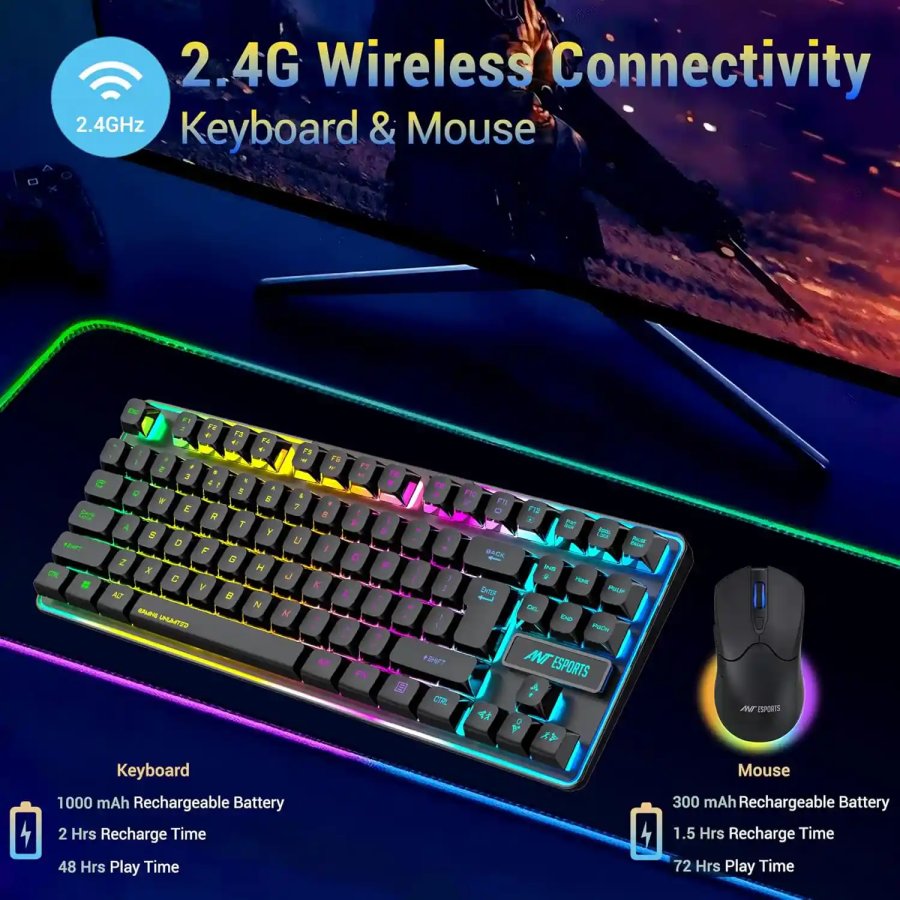 Ant Esports KM730 Pro Wireless TKL Gaming Keyboard Mouse Combo