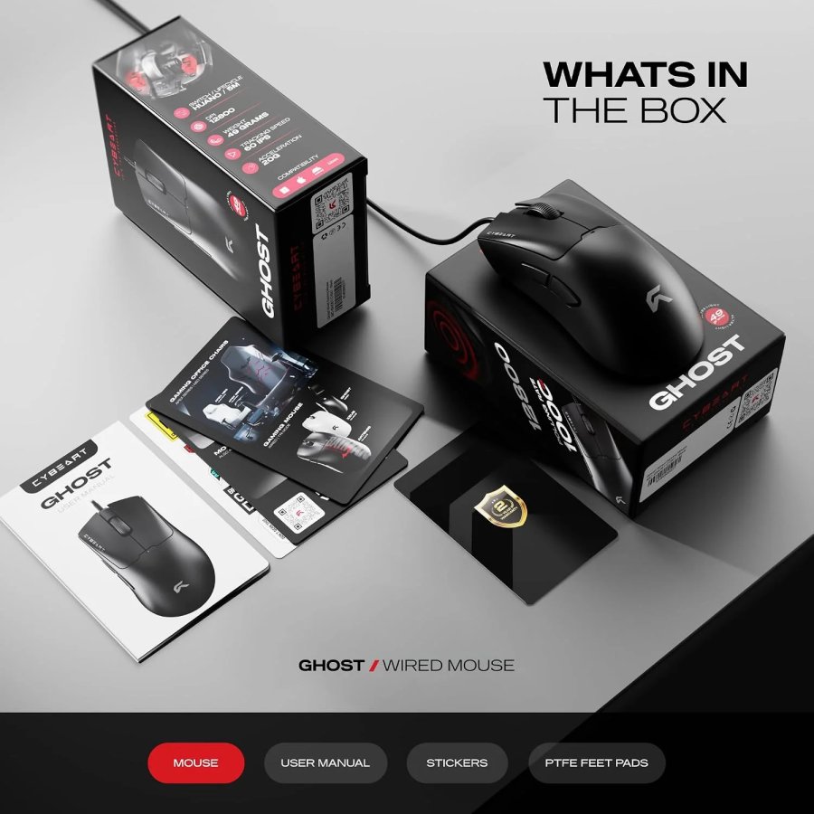 CYBEART Ghost 49g Ultra-Light Wired Gaming Mouse Black